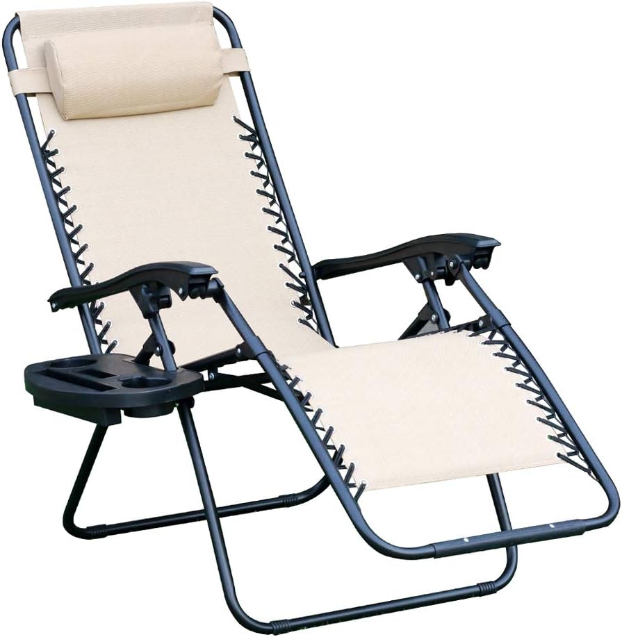 WEGO Zero Gravity Chair, Lawn Chair Flolding Recliner Lounge Chair with Removable Pillow and Side Table,Beige WEGO Zero Gravity Chair, Lawn Chair Flolding Recliner Lounge Chair with Removable Pillow and Side Table,Beige
