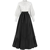 FCCAM Victorian Dress for Women V-neck 1800s Edwardian Costume | 2-piece edwardian dress for women, renaissance costume with pockets, 1800s vintage dress