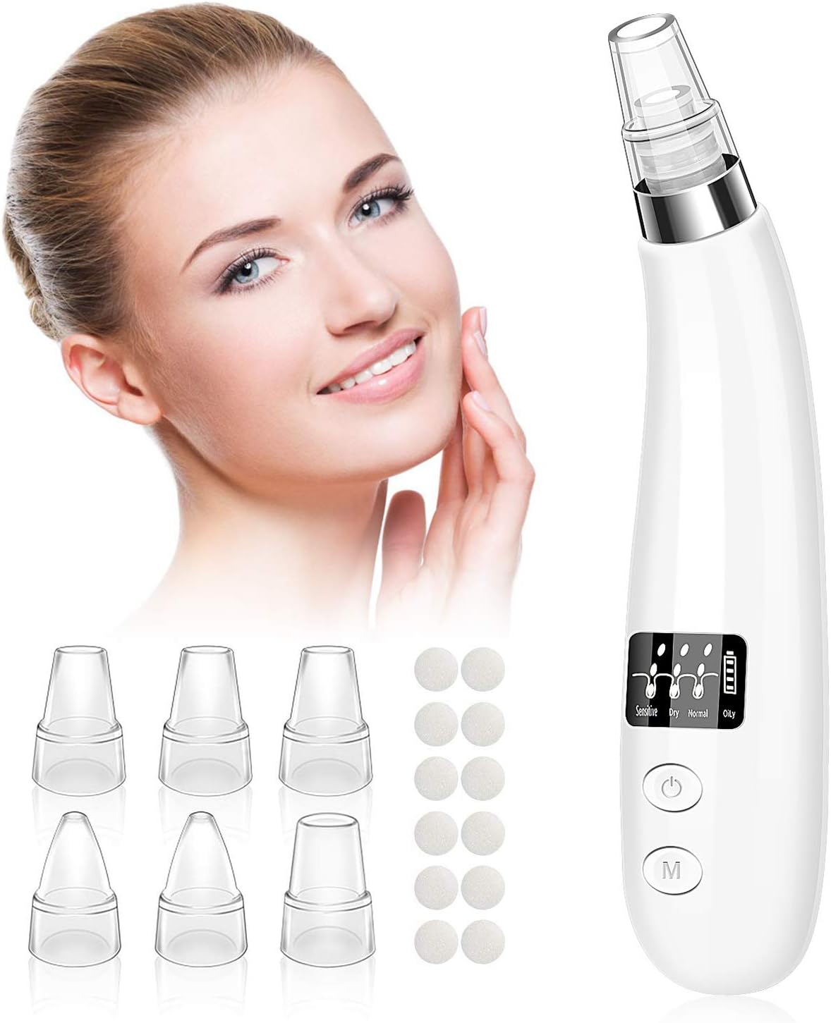 DOMAVER Blackhead Remover Vacuum Pore Cleaner, 2019 Upgraded USB Rechargeable & LED Display Electric Blackhead Comedone Extractor with 4 Adjustable Suction Power & 6 Replacement Probes