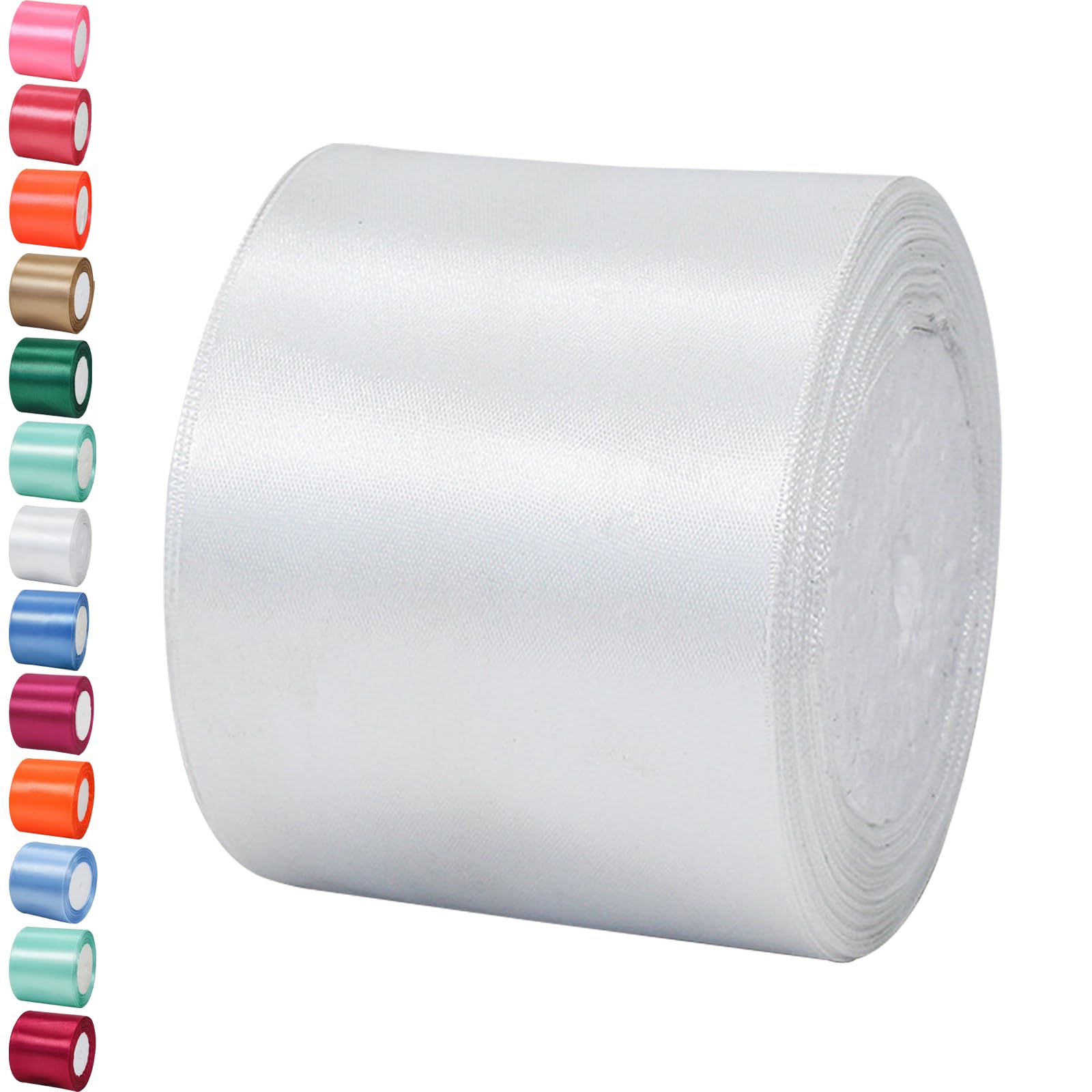 POPOYU Wide Original White Satin Ribbon 75mm (2.9Inch) Ribbons Roll Fabric Thick for Gift Wrapping, 23m Thick Silk Ribbon for Crafting, Wedding Car, Hair Bows, Bouquets, Cake,Halloween Christmas Party
