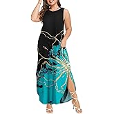 Wolddress Womens 2026 Plus Size Sleeveless Tank Dress Casual Loose Sundress Split Summer Beach Long Maxi Dresses with Pockets