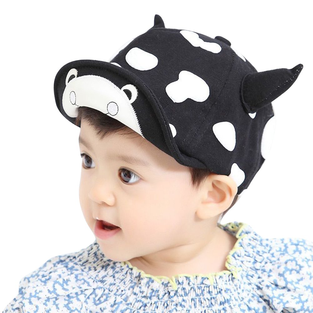 Qchomee Newborn Baby Boys Girls Cotton Baseball Cap Sun Protection Newsboy Hat Beanie Beret Cap Spring Summer Anti UV Sun Hat Gatsby Cap Flat Cabbie Hat Travel Cap Black for Baby 0-3 Years Old