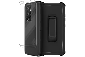 RUBCASE for Samsung Galaxy S21 Ultra Case with Belt Clip Holster, 2X Screen Protector, Heavy Duty Full Body Shockproof Drop-proof Rugged Protective Cover for Samsung Galaxy S21 Ultra 5G 6.8 inch (Black)