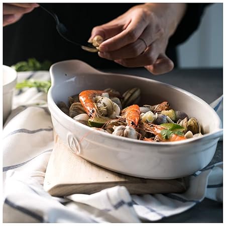 xiuxiu Cerámica Creativa Bandeja para Hornear de Doble asa ...