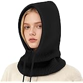 Peicees Oversize Hooded Scarf Hat Knit Balaclava for Women Men Winter Neck Gaiters Beanie Skull Cap Drawstring Neck Warmer