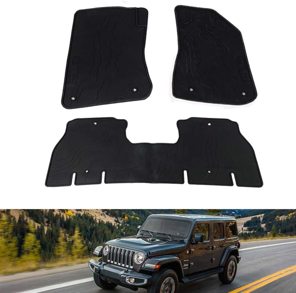 Bosmutus Floor Mats Liners Compatible for 2018 2019 2020 J-EEP W-rangler JL Accessories New Body J-eep JL 4-Door Floor Liners TPE All Weather Protector Slush Mat Front and Rear Row Black 【3pcs】