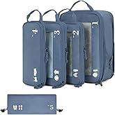 ECOHUB 5 Set Compression Packing Cubes for Suitcases Organiser Bags Set Travel Essentials with Shoe Bag for Traveling Tear-resistant Travel Accessories with ID Tag Expandable Packing Bags(All Blue)