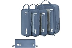 ECOHUB 5 Set Compression Packing Cubes for Suitcases Organiser Bags Set Travel Essentials with Shoe Bag for Traveling Tear-resistant Travel Accessories with ID Tag Expandable Packing Bags(All Blue)
