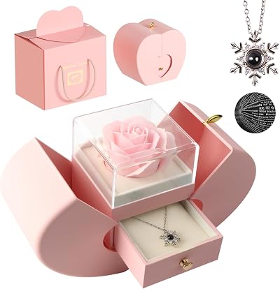 Suewidfay Eternal Rose Gift with I Love You Necklace 100 Languages