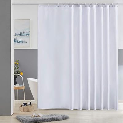 Furlinic Extra Wide Shower Curtain 108 x 72 in White with 18 Hooks