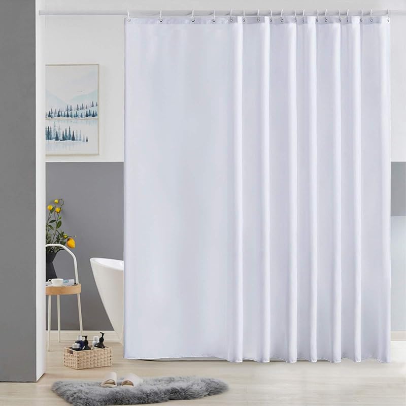 Furlinic Extra Wide Shower Curtain 108 x 72 in White with 18 Hooks
