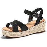 Coutgo Womens Wedge Platform Sandals Espadrille Heels Open Toe Buckle Ankle Strap Summer Shoes