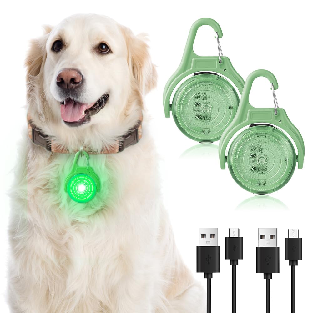 AUAUY 2 Pack LED Dog Collar Light, 4 Modes USB Rechargeable Light Up Dog Collars, IP68 Waterproof Pet Collar Light, LED Safety Light for the Dark for Night Walking Running Camping Dog Collar-Green — image 1