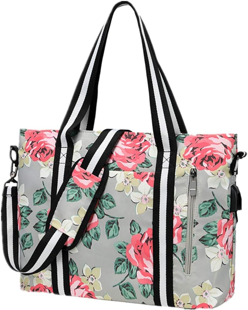 Travel Laptop Tote Bag with USB Charging Port Womens Business Messenger Handbags Computer Shoulder Bag Fits 15.6 Inch Grey