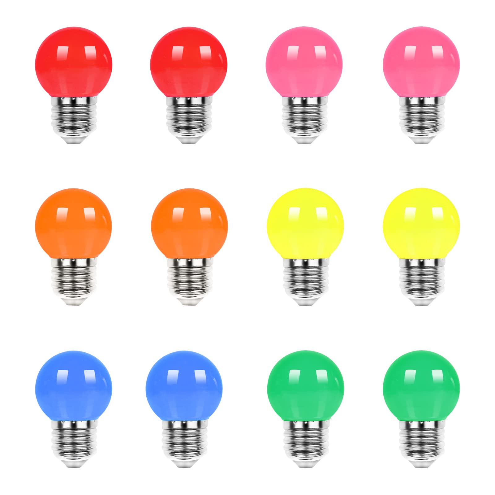 UYHGO E27 Color Edison Screw Light Bulb, Mini 1W G45 Coloured Golf Ball Round Bulbs, Mixed Colours Red, Pink, Orange, Yellow, Blue, Green 12 Pack