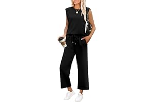 SAMPEEL 2 Piece Sets Women Outfits Summer Lounge Sets Travel Vacation Clothing Sleeveless Top Wide Leg Crop Pants