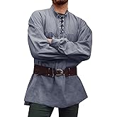 Runcati Mens Medieval Pirate Shirt Steampunk Viking Renaissance Long Sleeve Lace Up Scottish Halloween Costume Tops