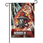 FLAGMEUP8386 Firefighter Garden Flag 12x18 In Doublesided Heroes in Red Helmet Gas Mask Polyester Outdoor Yard Décor, Memorial Tribute, 9/11 Remembrance & Fire Safety Month Gifts