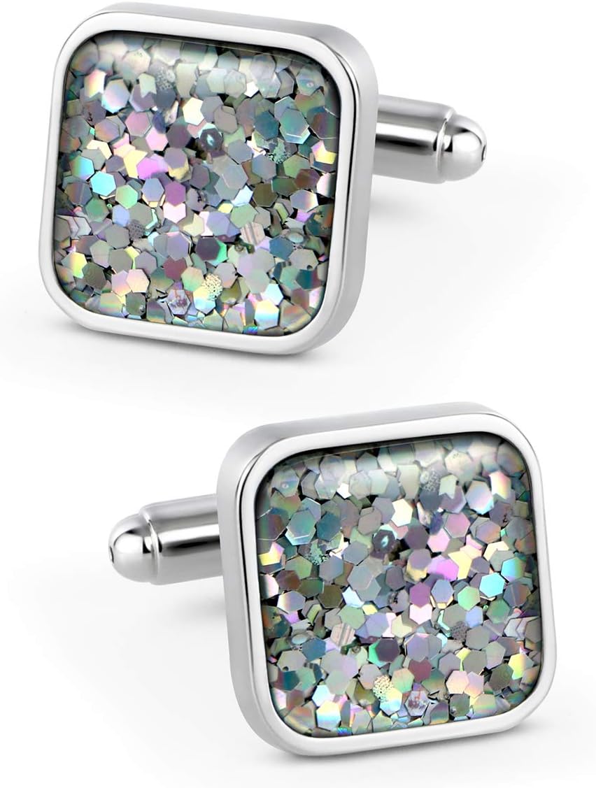 VIILOCK Fancy Nebula Mother of Pearl Square Cufflinks Deep Space Cuff Links Set for Men