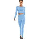 Toplook Women Seamless Workout Outfits Athletic Set Leggings + Long Sleeve Top 2 Pieces