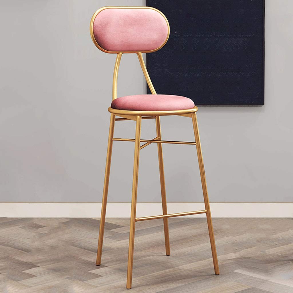 Yanydo Bar Stool Metal Dining Chair Golden Casual Coffee Chair Back Velvet Bar Chair High Stool Color Pink