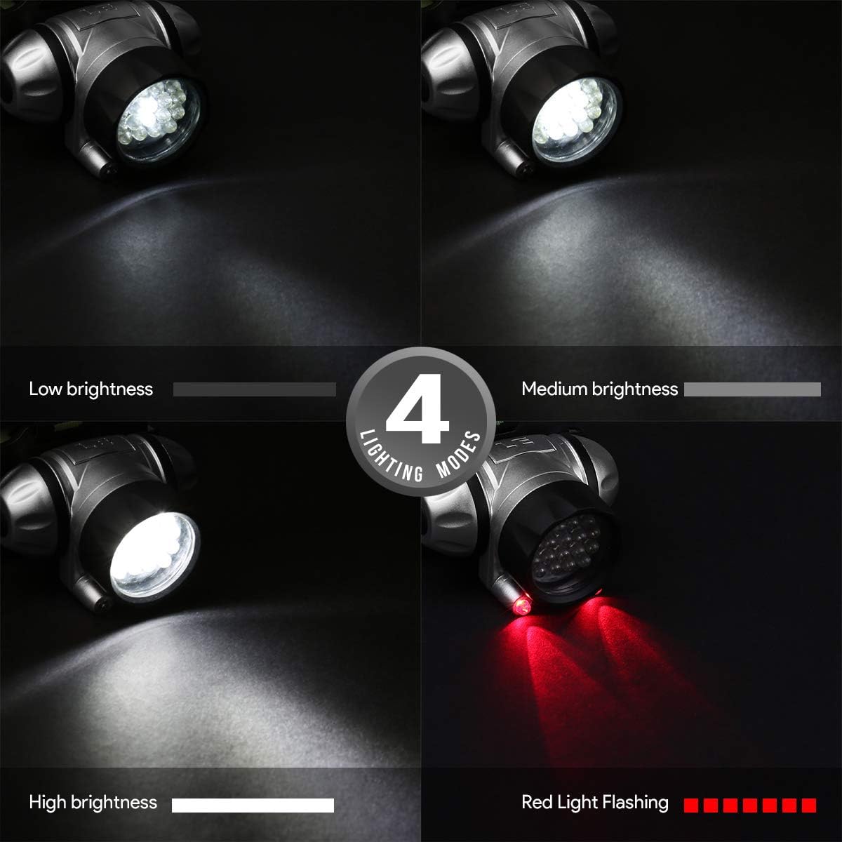 LE LED Headlamp Flashlight, Headlight with Red Light, Water Resistance, Adjustable for Kids and Adults, Perfect Head Light for Running, Hiking, Camping, Outdoor and More, Batteries Included, Pack of 2 - - 