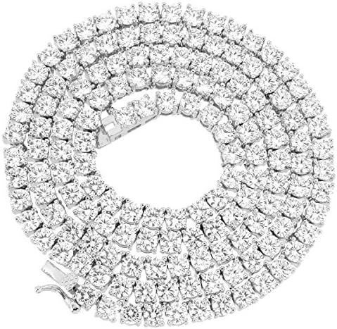 1 Row Tennis Necklace/Bracelet 18/20/22/24 Inch 14k White Gold Finish Lab Created Diamonds 4MM Iced Out NEW (Chain 20")