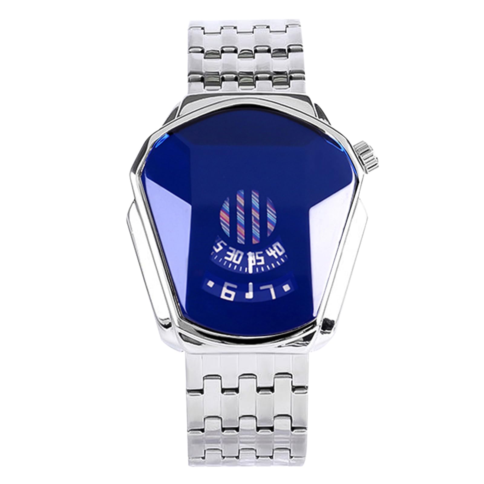 RORIOS Fashion Men's Quartz Analogue Watch Stainless Steel Creative Wrist Watches for Men Sporty Watch, Silver Blue, Bracelet, Silver Blue, Bracelet