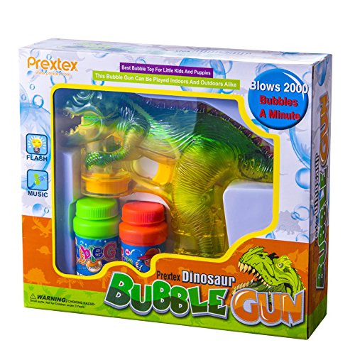 Prextex 2-Pack Dinosaur Bubble Gun Shooter Light Up Bubbles Blower with LED Flashing Lights and Sounds Dinosaur Toys for Kids, Toys Boys and Girls