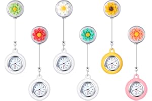 Lancardo Women's Nurse Clip on Watch Cute Flower Lapel Hanging Doctor Clinic Staff Tunic Stethoscope Badge Quartz Fob Pocket Watch with Pink Silicone Cover for Christmas