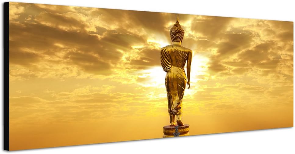 150 x 50 cm Wall Canvas Picture als Panorama Thailand Buddha Statue Sunrise