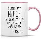 Retreez Funny Mug - Being My Niece is Really The Only Gift You Need Love You 11 Oz Ceramic Coffee Mugs - Humor Sarcastic Inspirational birthday gift - White Mug with Pink Handle and Inner