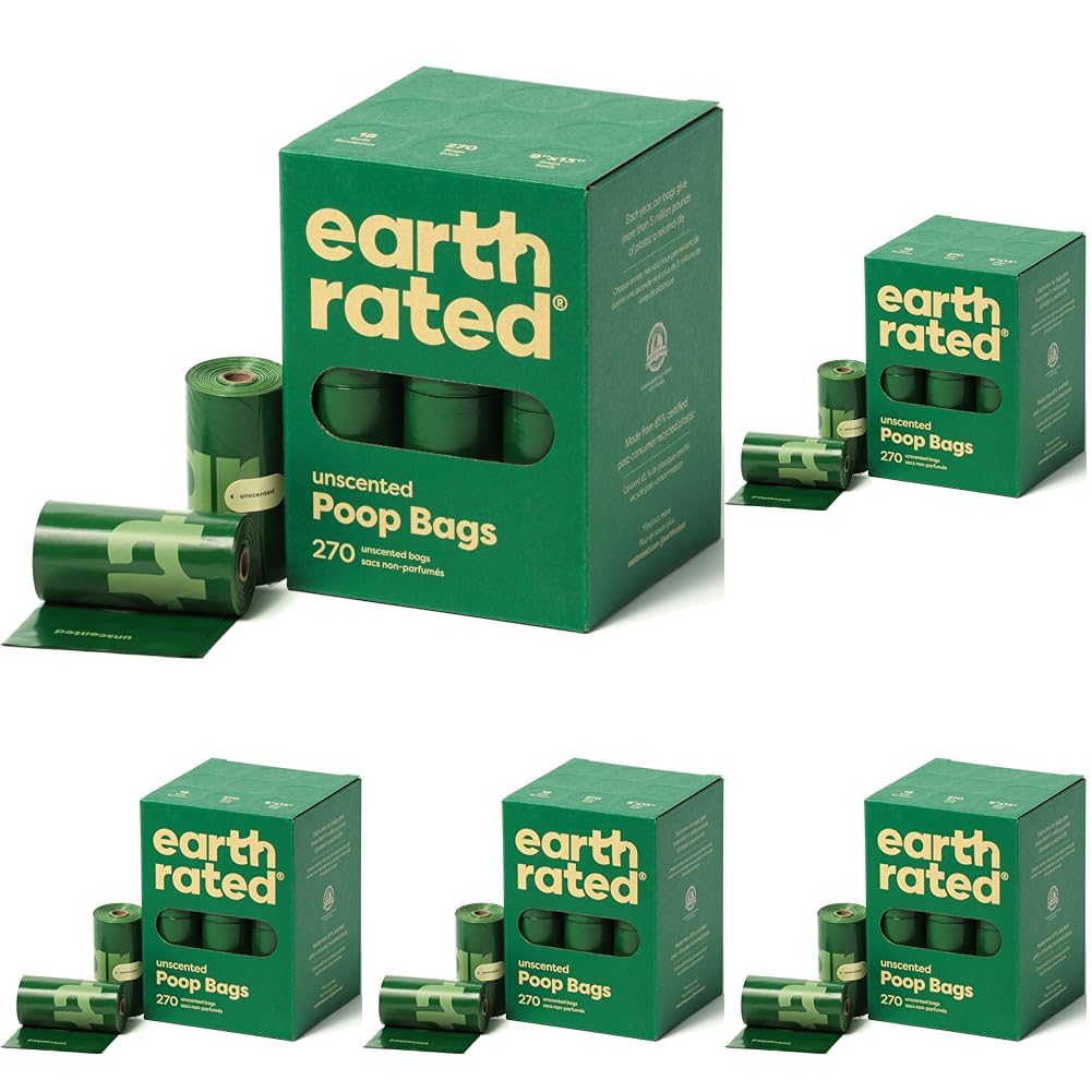 Earth Rated Dog Poo Bags, Guaranteed Leak Proof and Extra Thick Waste Bag Refill Rolls For Dogs, Fragrance-Free, 270 Count (Pack of 5)