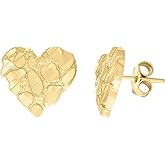 14kt Yellow Gold Womens Nugget Heart Stud Earrings
