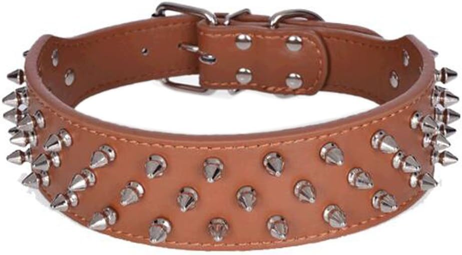 Avenpets Walking Leather Dog Collar with Nickel Plated Spikes Pitbull Bull Terrier Collar