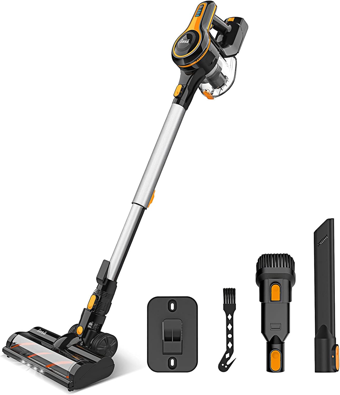 Cordless Vacuum Cleaner, 23Kpa Strong Suction Stick Vacuum with 45min Max Long Runtime Detachable Battery, Extra Large Dustbin, Powerful Brushless Motor, Ultra Quiet Lightweight - INSE S600