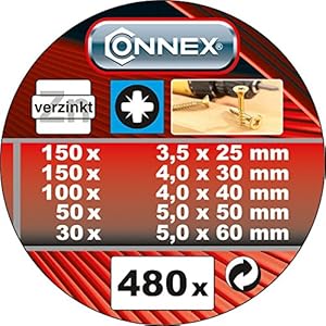 Connex Universalschrauben-Sortiment 480-teilig - Diverse Größen in Stapelbox - Senkkopf - PZ Pozidriv-Antrieb - Voll… – Bild 3