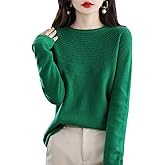 RUCPUW 100% Merino Wool Sweaters Women's Fall Winter Warm Soft Knitted Loose Pullover Crew Neck Long Sleeves