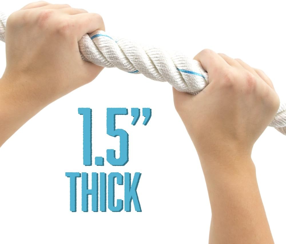 Crown Sporting Goods 1.5 Polydac Gym Climbing Rope, White - Fitness Equipment with Carabiner Eyehook for Physical Education, Strength Training, Coaching, Student Athletes, or Home Workouts : Sports & Outdoors