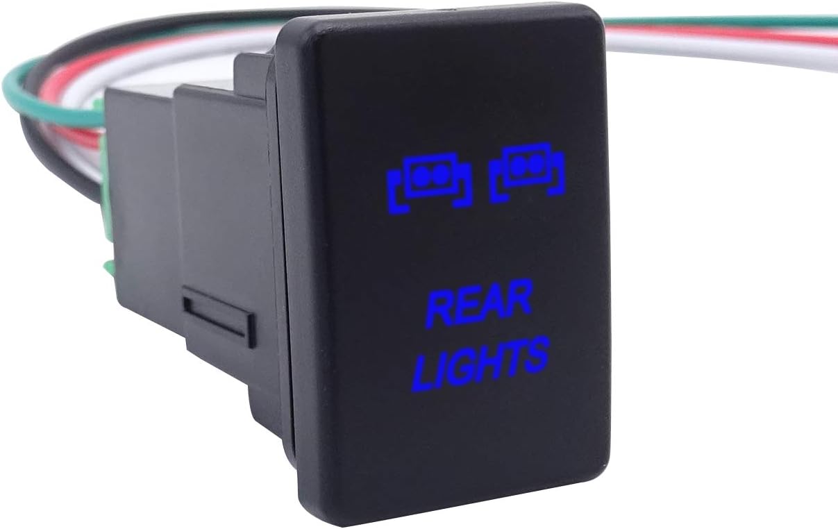 WeiSen Push Switch with Rear Lights Symbol Blue Backlight ON-Off with Connector Wire Kit Fit Toyota Tacoma Tundra 4Runner etc