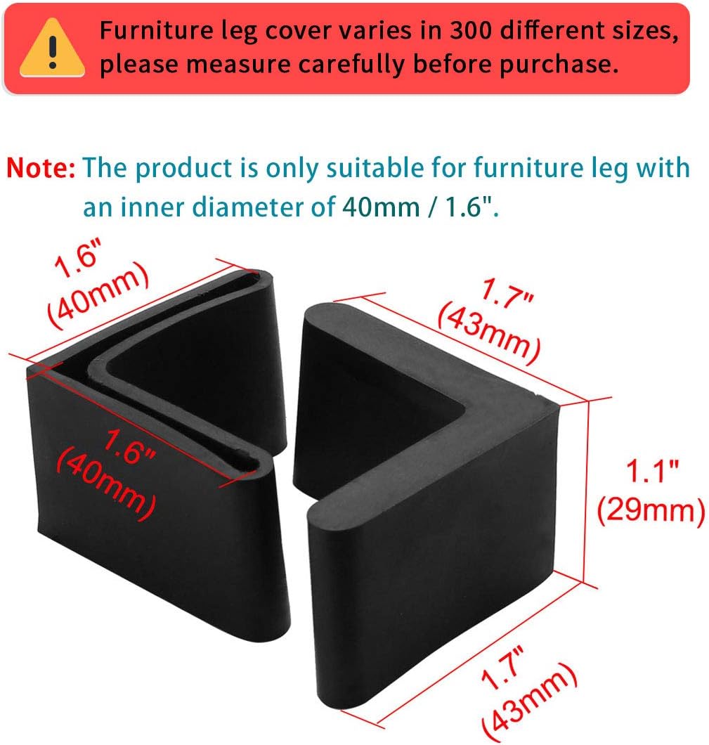 sourcing map Furniture Angle Iron Foot Pads L Shaped Rubber Leg Covers Protectors 40 x 40mm 10 Pcs Black, 40*40mm - Image 3