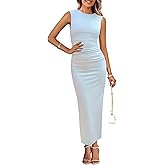 PRETTYGARDEN Women's Summer Wedding Guest Dresses 2025 Sleeveless Ruched Bodycon Fitted Maxi Long Cocktail Dress with Slit
