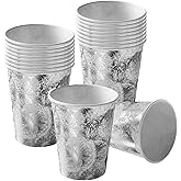 Silver Floral Disposable Paper Cups - 9 oz. (Pack of 18) - Perfect for Coffee, Tea, Hot Chocolate & More