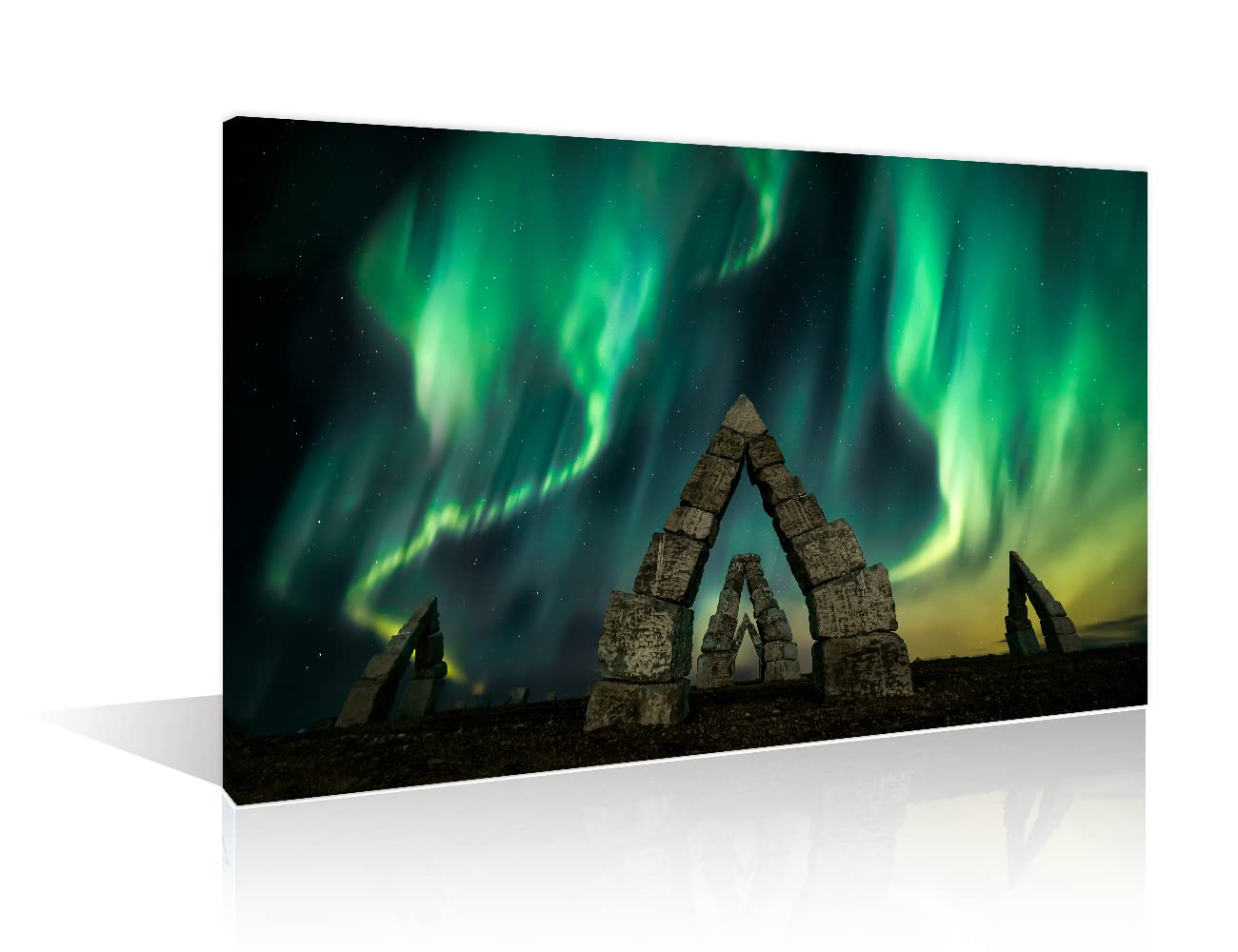 Aurora Borealis Picture for Bedroom the Arctic Henge in Iceland Wall Painting Home Decor Aurora Canvas Wall Art Modern Green Aurora Wall Decorations for Living Room Framed Ready to Hang (16"Wx24"H)