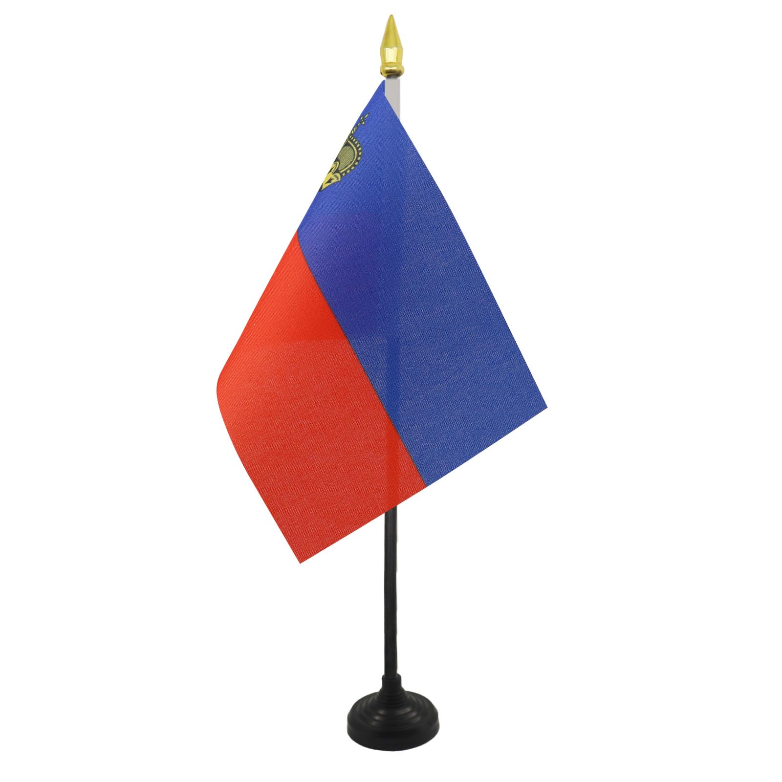 AZ FLAG - Liechtenstein Table Flag 4'' x 6'' - Landtag Mini Desk Flag 100% Polyester 15 x 10 cm - Office Mini Banner with 10'' Pole - Golden Spear