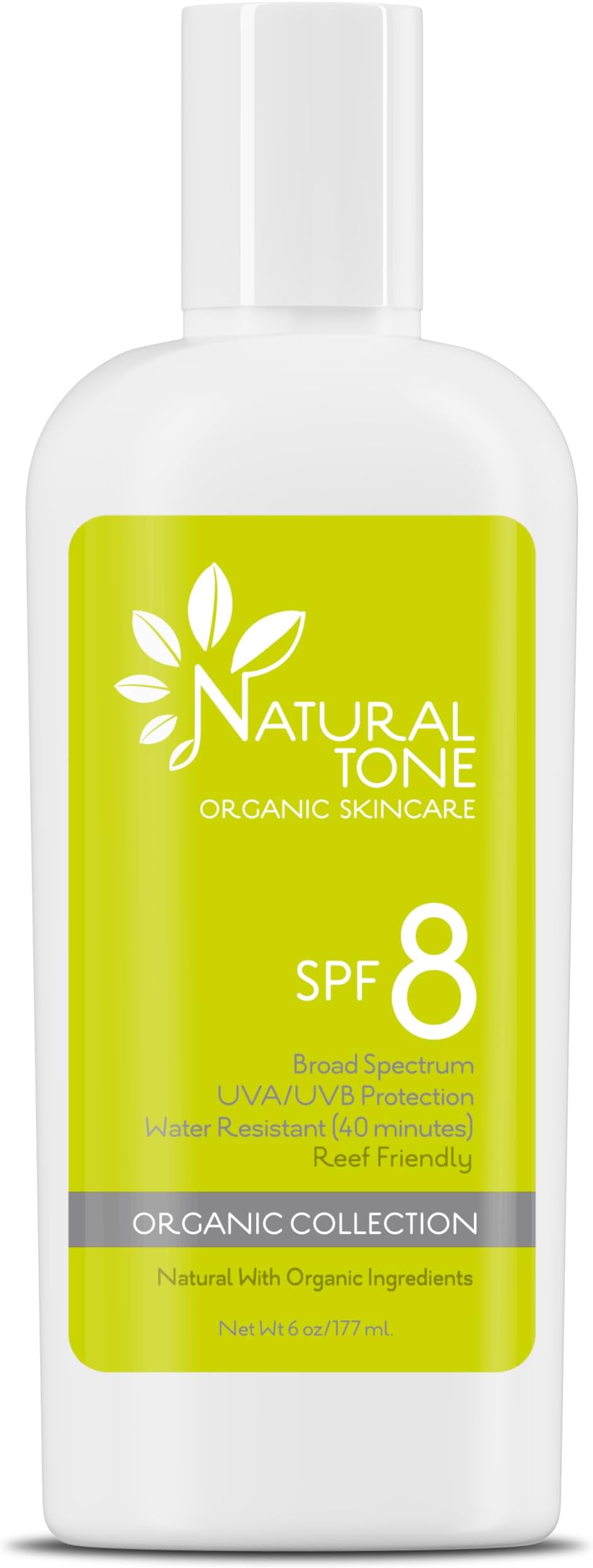 Natural Tone Organic Skincare SPF8 Broad Spectrum Mineral Sunscreen 177ml Face