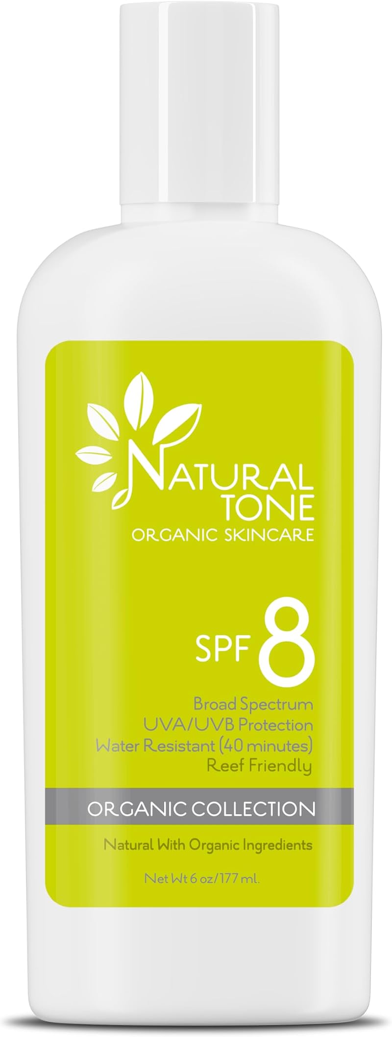 Natural Tone Organic Skincare SPF8 Broad Spectrum Mineral Sunscreen 177ml Face