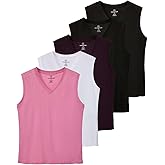 Real Essentials 5 Pack: Women's 100% Cotton V-Neck Sleeveless Tank Top Basic Ladies Casual Shirts (Available in Plus Size)