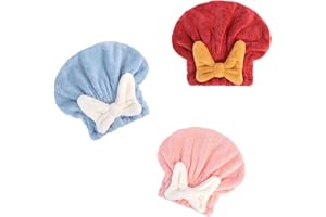 RICHERI 3PCS Bowknot Cute Hair Dry Cap Hat Girl Soft Super Water Absorbent Elastic Wrap Quick Drying Cap Hat for Women
