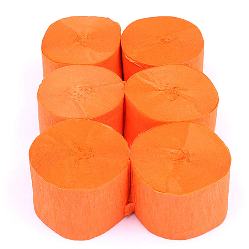 ANCLLO 6 Rolls 4.5cm x 25m Crepe Paper Party Streamers, Streamers Backdrop Hanging Decorations for Birthday Party, Wedding and Festival Decorations,Orange